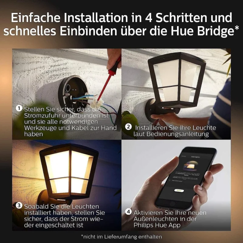 Смарт външен LED RGBW димируем аплик Philips Hue Econic + Hue Bridge, 15W, 1150 lm, GU10, IP44, Черен - Снимка 2