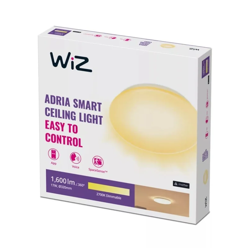 Смарт LED димируема плафониера WiZ Adria Ceiling Warm White, бяла, 32 см, 17W, 1600 lm, топла бяла светлина 2700К (BT, Zigbee, Apple Home, Google, Alexa, SmartThings) - Снимка 9