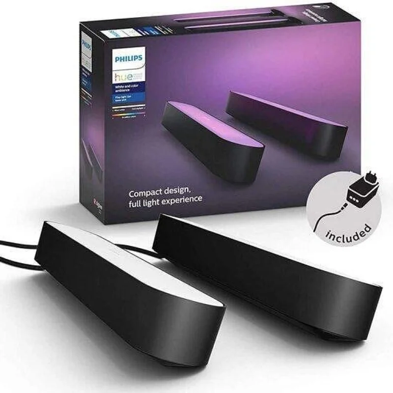 Смарт LED RGBW димируеми светлинни панели Philips Hue Play Lightbar WACA Double Pack 2 бр., черни, 2x500lm, 2x6.7W, 16 мил. цвята (BT, Zigbee, HomeKIt, Google, Alexa, SmartThings)