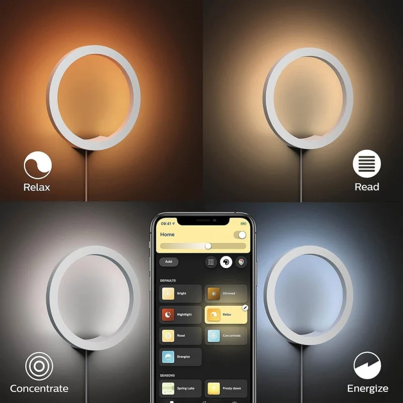 Смарт LED RGBW димируема стенна лампа Philips Hue Sana Wall Black, бяла, алуминий, 20W, 24V, 1500 lm, Е26 (BT, Zigbee, HomeKit, Google, Alexa, SmartThings) - Снимка 6