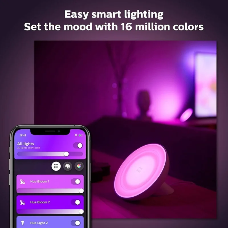 Смарт LED RGBW димируема лампа Philips Hue Bloom Gen4 WACA, бяла/черна, 7.1W, 500 lm (BT, Zigbee, HomeKit, Google, Alexa, SmartThings) (Цвят: Черен) - Снимка 6