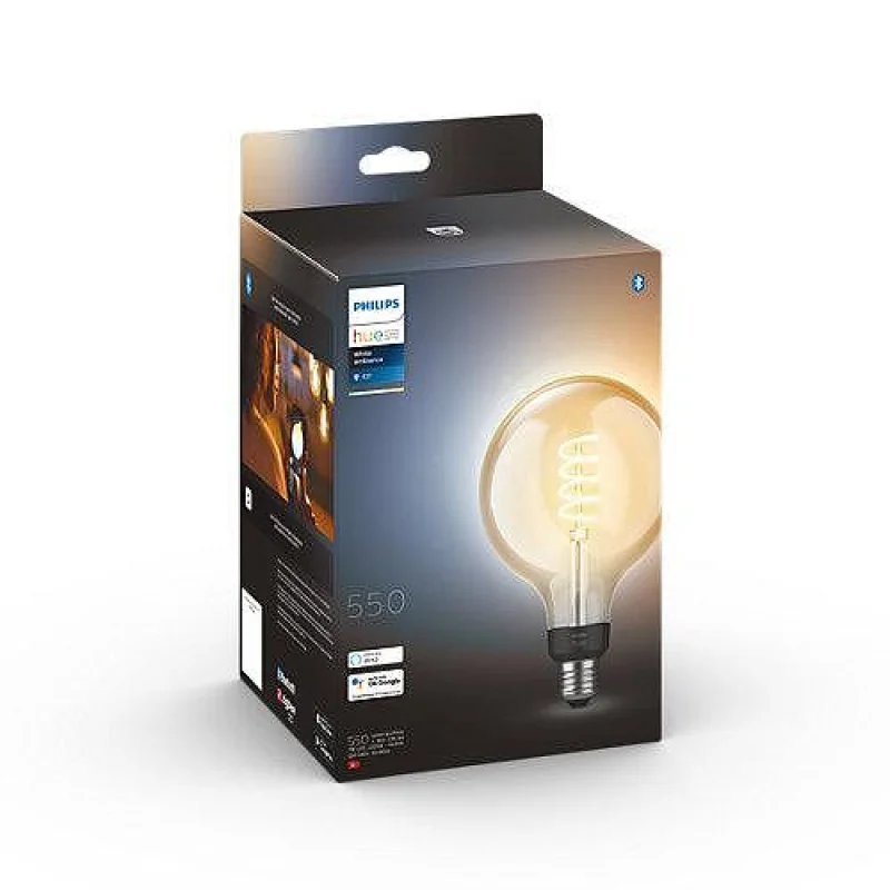 Смарт LED димируема крушка Philips Hue Filament G125, 7W, 550 lm, E27, топла бяла 2100K