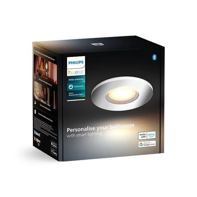 Смарт LED димируема луничка за баня Philips HUE Adore White Ambiance, хром, 4.2W, 250 lm, GU10, IP44, бяла светлина 2100-6500К (BT, Zigbee, HomeKit, Google, Alexa, SmartThings) - Снимка 2