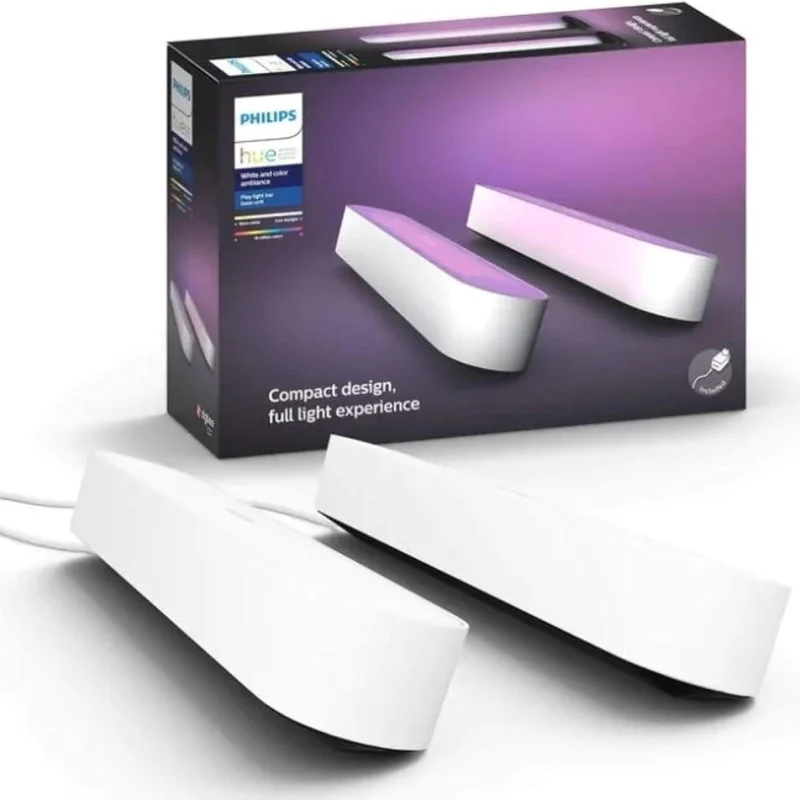Смарт LED RGBW димируеми светлинни панели Philips Hue Play Lightbar WACA Double Pack 2 бр., бели, 2x500lm, 2x6.7W, 16 мил. цвята (BT, Zigbee, HomeKIt, Google, Alexa, SmartThings)