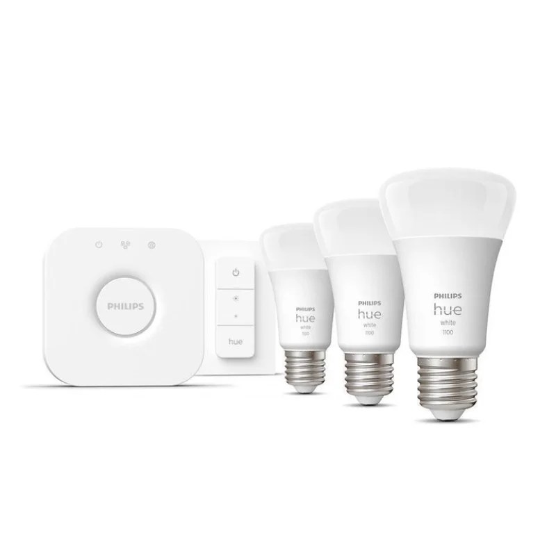Стартов пакет смарт LED крушки Philips Hue White 3 бр, E27, 9.5W, 1055 lm + 1 бр. Hue Bridge + 1 бр. Dimmer Switch, топла бяла светлина 2700K (BT, Zigbee, HomeKit, Google, Alexa, SmartThings) - Снимка 8