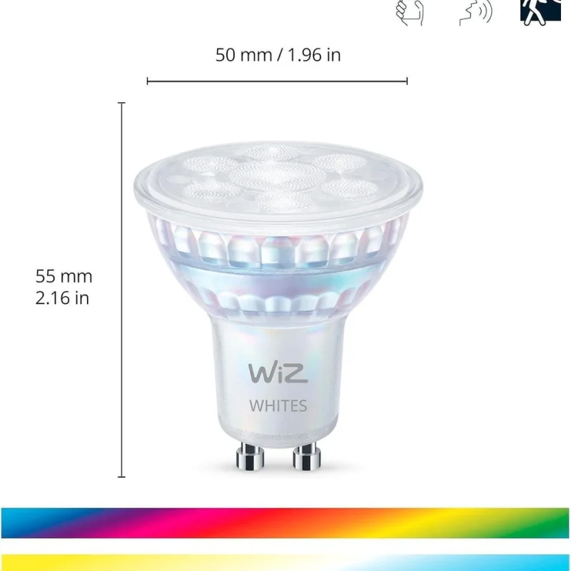 Смарт LED RGBW димируема крушка WiZ Smart Bulb Spot 4,7W, 345 lm, GU10, 16 милиона цвята (BT, Zigbee, Matter, Apple Home, Google, Alexa, SmartThings) - Снимка 2