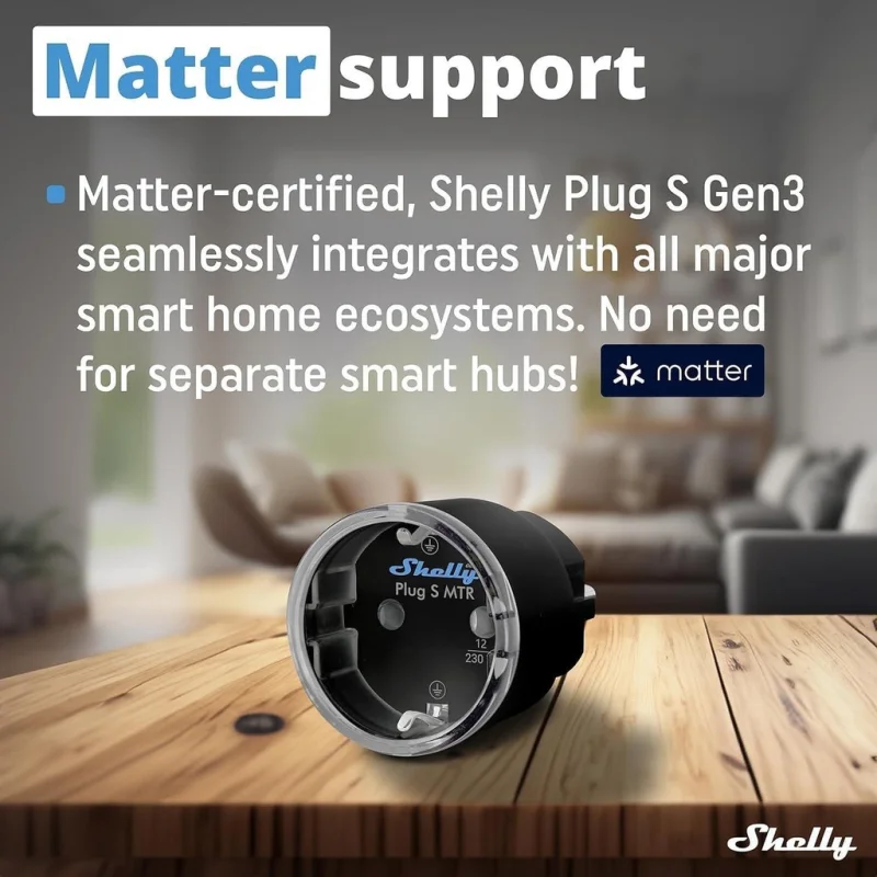 Смарт Wi-Fi плъг Shelly Plug S Gen3 Matter, черен - Снимка 4