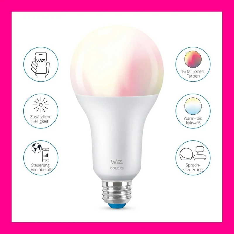 Смарт LED RGBW димируема крушка WiZ Smart Bulb 8.8W, 2452 lm, E27, 16 милиона цвята (BT, Zigbee, Matter, Apple Home, Google, Alexa, SmartThings) - Снимка 2