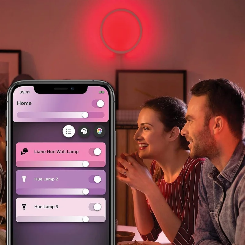 Смарт LED RGBW димируема стенна лампа Philips Hue Sana Wall Black, бяла, алуминий, 20W, 24V, 1500 lm, Е26 (BT, Zigbee, HomeKit, Google, Alexa, SmartThings) - Снимка 12