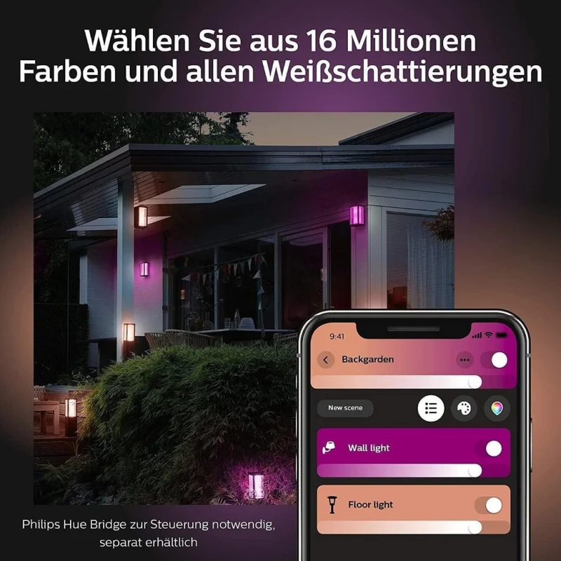 Смарт външна LED RGBW димируема лампа Philips Hue Impress + Hue Bridge, 77 см, 8W, 590 lm, GU10, IP44, Черна - Снимка 5