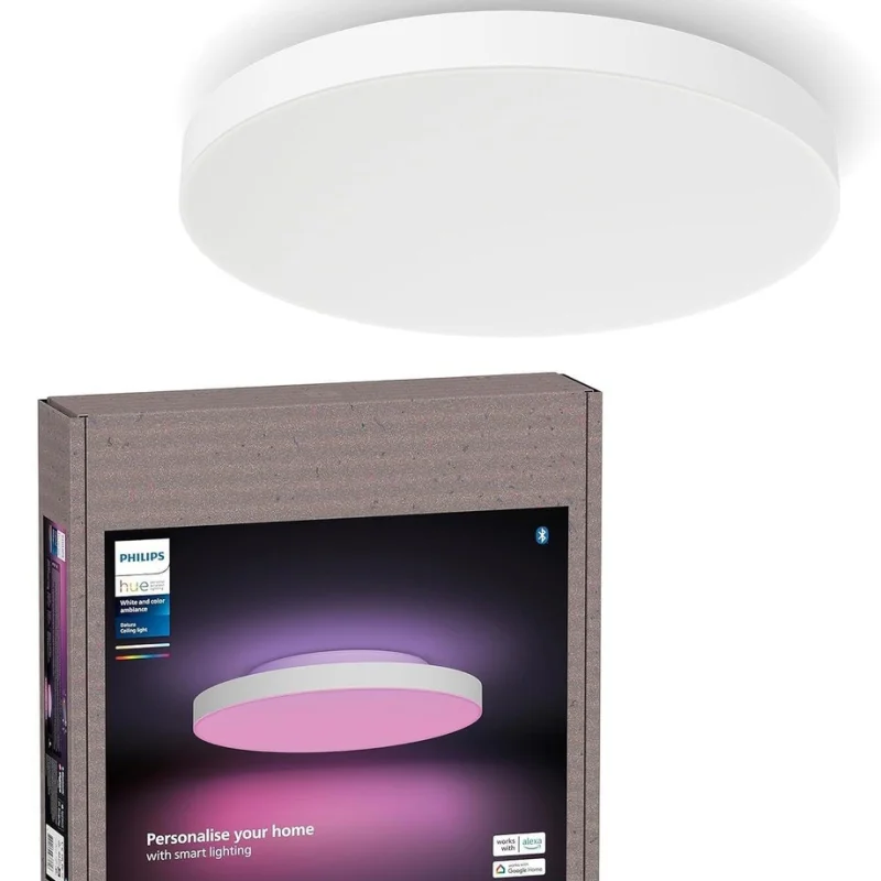 Смарт LED RGBW лампа за таван Philips Hue Datura Ceiling Light Small WACA, бяла, метал, 38.4 см, 48W, 500 lm, 16 мил. цвята (BT, Zigbee, HomeKit, Google, Alexa, SmartThings) - Снимка 2
