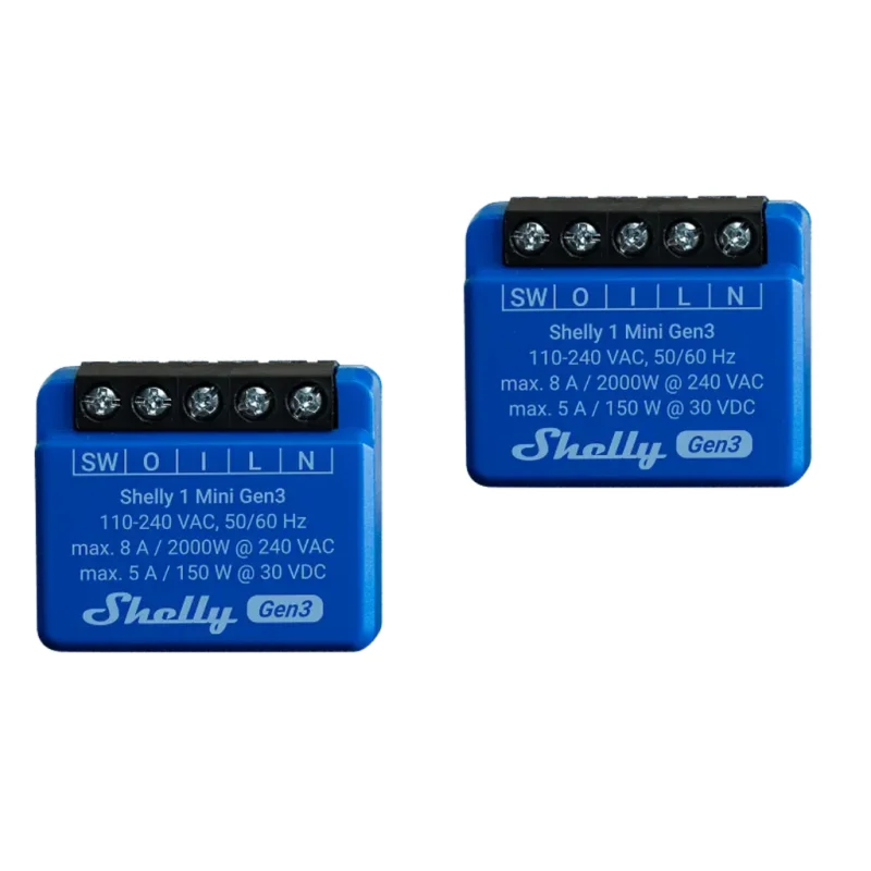 Двоен промо пакет смарт Wi-Fi реле Shelly 1 Mini Gen3 със сух контакт (2 бр.)