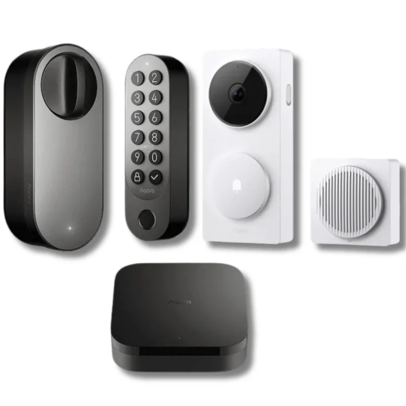 Промо пакет Aqara смарт ключалка Aqara U200 сива + смарт хъб Aqara Smart Hub М3 + смарт видео звънец Aqara G410 бял