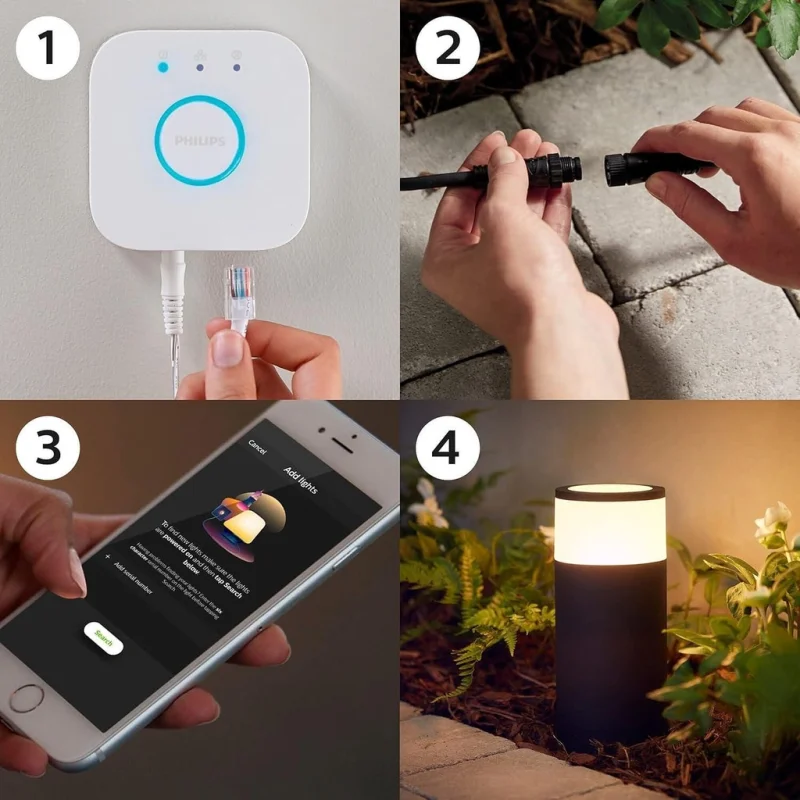 Смарт градинска LED RGBW димируема лампа Philips Hue Calla + Hue Bridge, 25.2 см, 8W, 600 lm, IP65 - Снимка 4