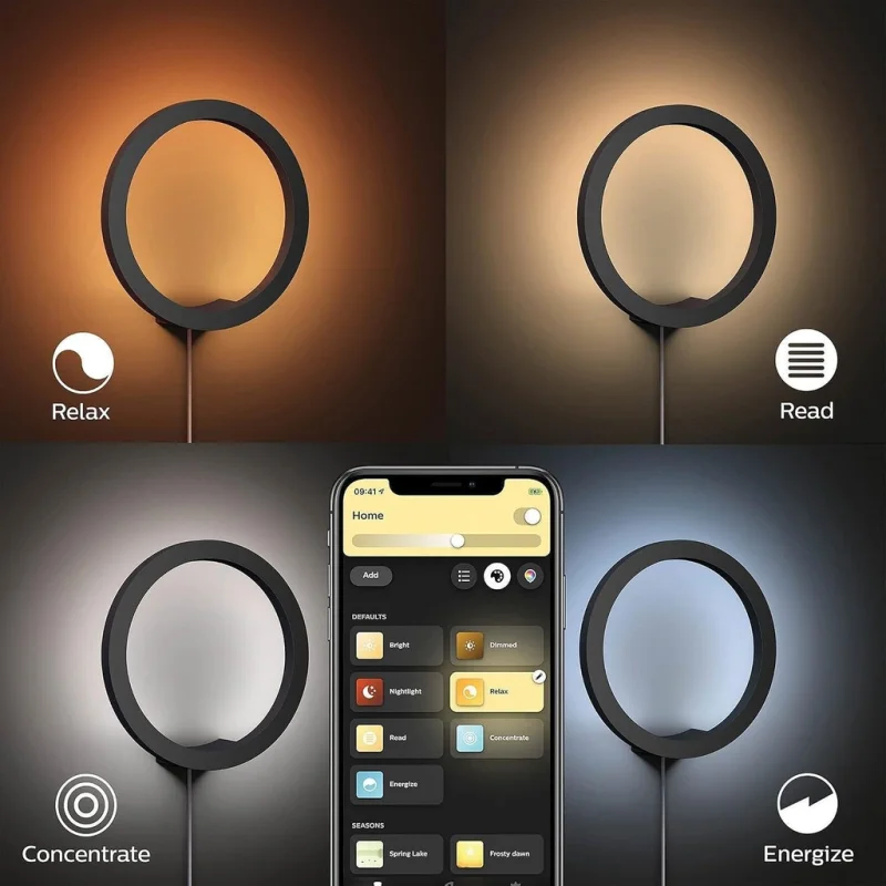 Смарт LED RGBW димируема стенна лампа Philips Hue Sana Wall, черна, алуминий, 20W, 24V, 1500 lm, E26 (BT, Zigbee, HomeKit, Google, Alexa, SmartThings) - Снимка 4