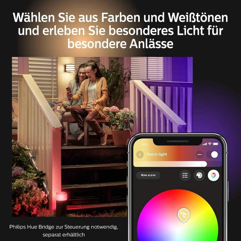 Смарт градинска LED RGBW димируема лампа Philips Hue Calla WACA, 8W, 600 lm, IP65, Черна - Снимка 4