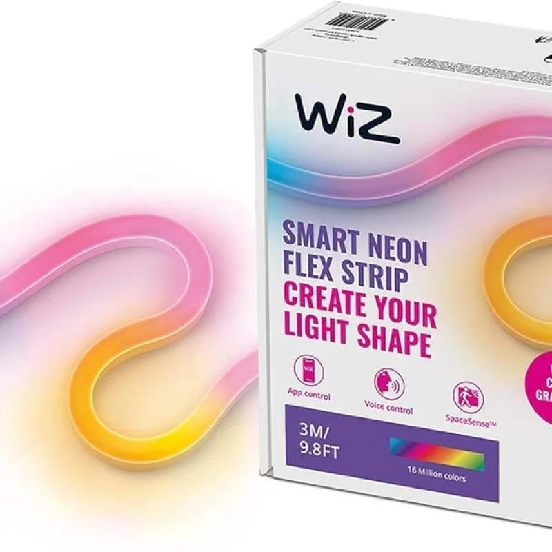 Смарт LED RGBW неонова димируема градиентна лента WiZ Smart Neon Flex Strip Type-C 3 м, 24W, 1600 lm, 16 милиона цвята (BT, Zigbee, Matter, Apple Home, Google, Alexa, SmartThings)