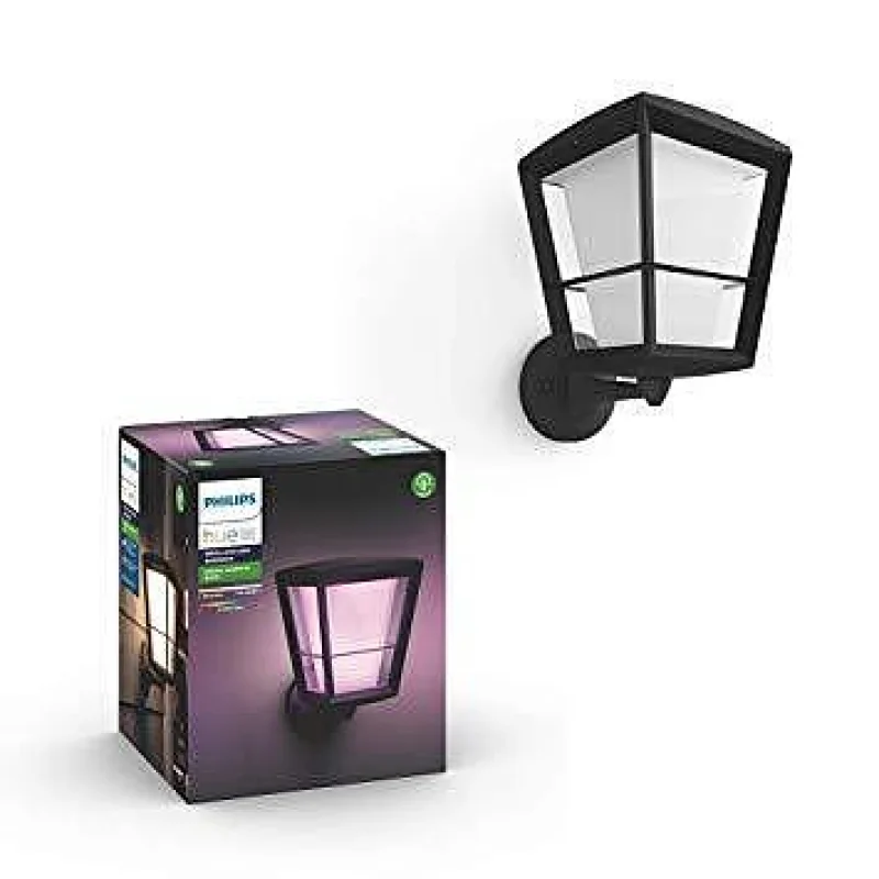 Смарт външен LED RGBW димируем аплик Philips Hue Econic + Hue Bridge, 15W, 1150 lm, GU10, IP44, Черен