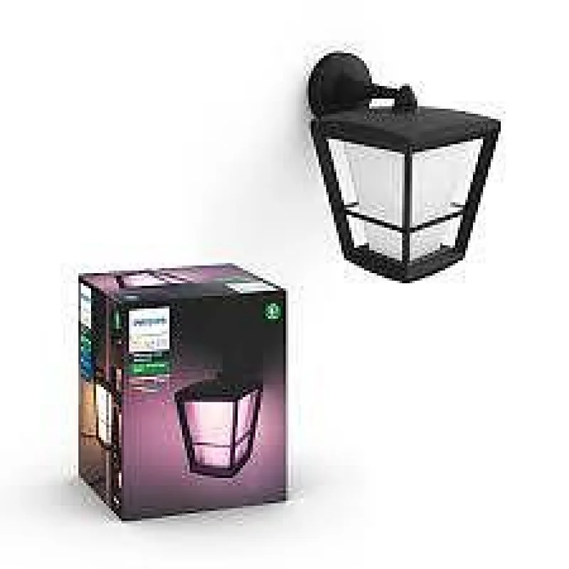 Смарт външен LED RGBW димируем аплик Philips Hue Econic + Hue Bridge, 15W, 1150 lm, E27, IP54, Черен