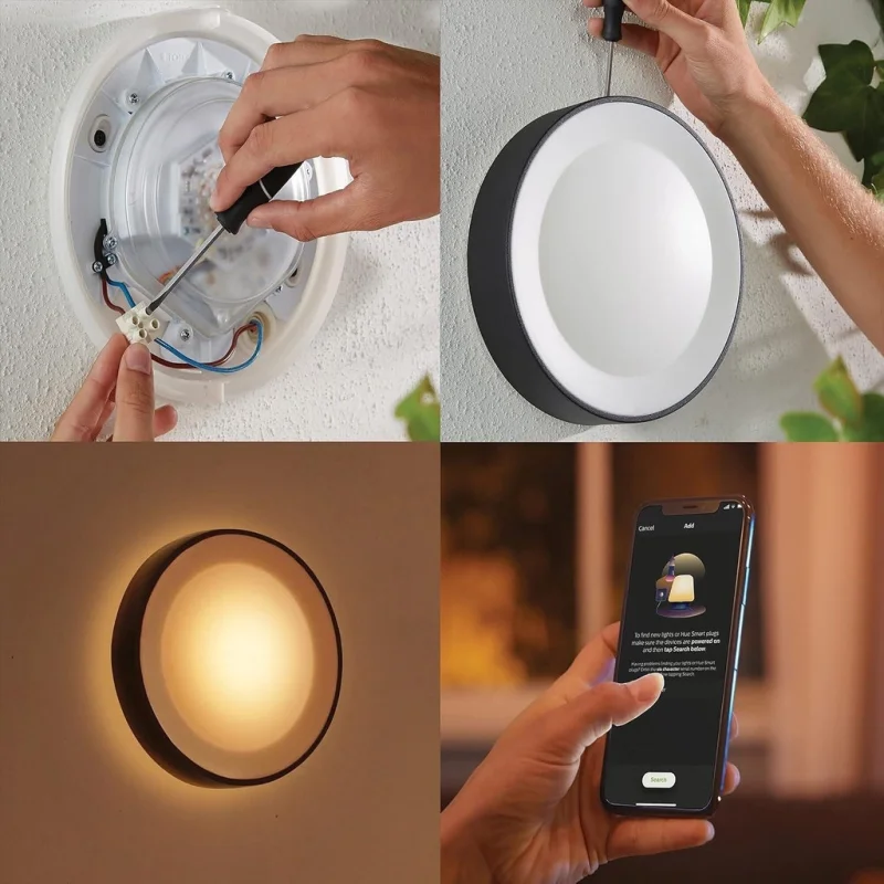 Смарт външен LED RGBW димируем аплик Philips HUE Daylo, WACA, черен, метал, 22 см, 15W, IP44, бяла/цветна светлина, 16 милиона цвята (BТ, Zigbee, HomeKit, Google, Alexa, SmartThings) - Снимка 4