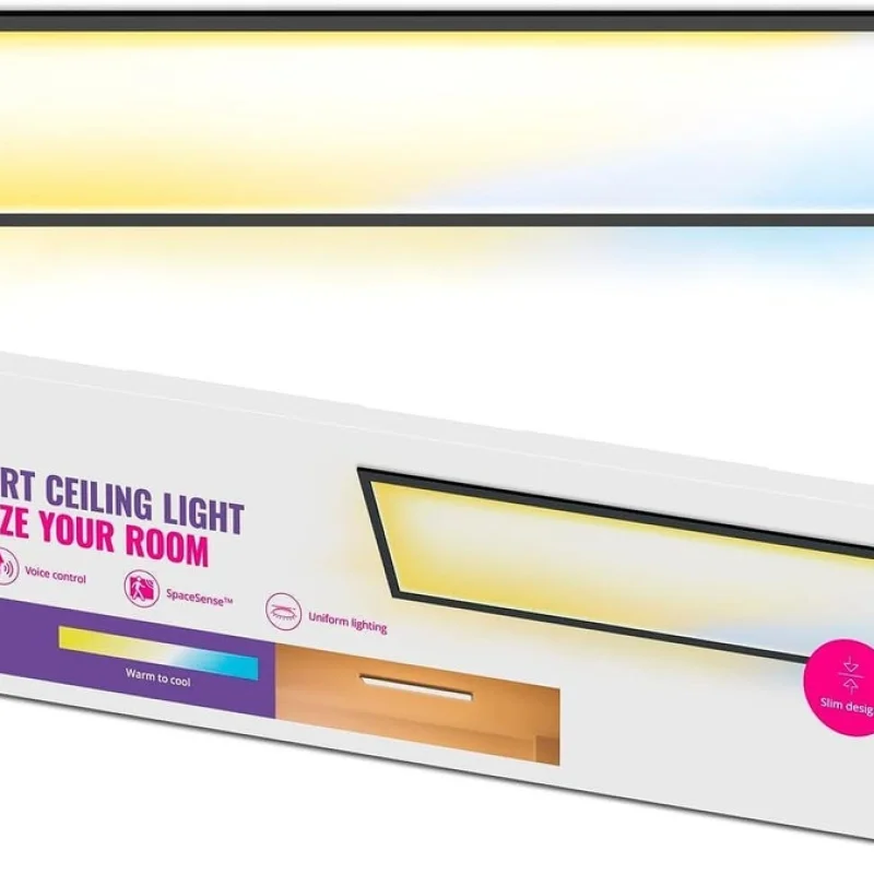 Смарт LED димируема плафониера WiZ Panel Smart Ceiling, черна, 119.5х29.5 см, 36W, 3400 lm, бяла светлина 2100 - 6500К (BT, Zigbee, Matter, Apple Home, Google, Alexa, SmartThings) - Снимка 2
