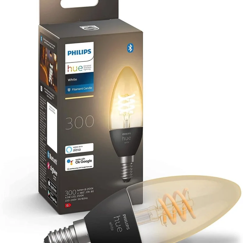 Смарт LED крушка Philips Hue White E14 Candle Filament, 300 lm