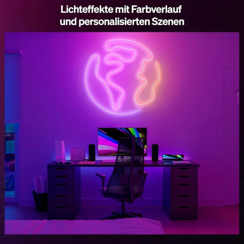 Смарт LED RGBIC димируема неонова лента Philips Hue Essential Neon Flex Strip WACA 5 м, бяла, 15.3W, 3000 lm, 16 милиона цвята (BT, Zigbee, Apple Home, Google, Alexa, SmartThings) - Снимка 4