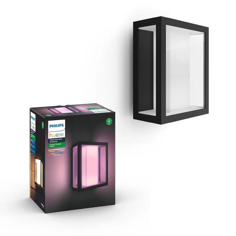 Смарт външен LED RGBW димируем аплик Philips Hue Impress WACA, 2x8W, 1200 lm, IP44, Черен