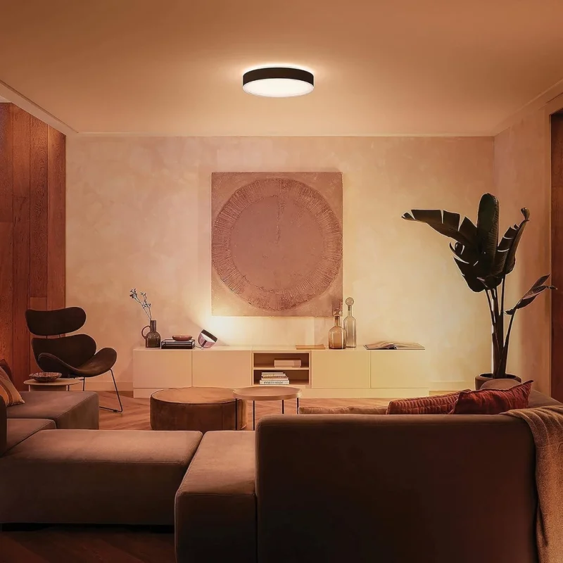 Смарт LED димируема плафониера Philips Hue Enrave XL White Ambiance, 55.1 см, 48W, 6100 lm, GU10, бяла светлина 2100-6500K, Бяла/Черна (Цвят: Черен) - Снимка 13
