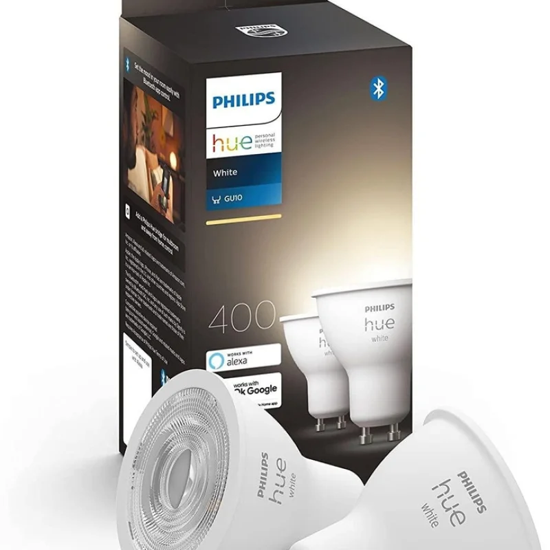 Смарт LED димируема луничка Philips Hue White GU10, 400 lm, 4.2W, 2 бр. (BT, Zigbee, HomeKit, Google, Alexa, SmartThings)