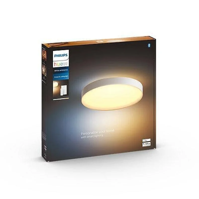 Смарт LED димируема плафониера Philips Hue Enrave XL White Ambiance, 55.1 см, 48W, 6100 lm, GU10, бяла светлина 2100-6500K, Бяла/Черна (Цвят: Бял)
