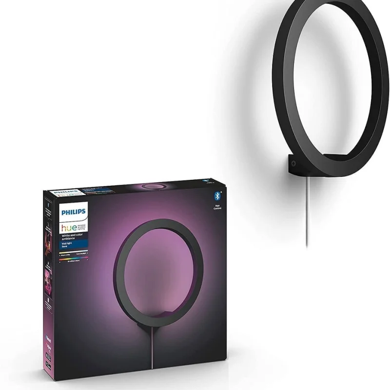 Смарт LED RGBW димируема стенна лампа Philips Hue Sana Wall, черна, алуминий, 20W, 24V, 1500 lm, E26 (BT, Zigbee, HomeKit, Google, Alexa, SmartThings)