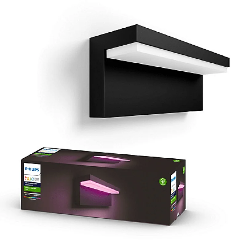 Смарт външен LED RGBW димируем аплик Philips Hue Nyro WACA, 25.4 см, 13.5W, 1000 lm, IP44, Черен