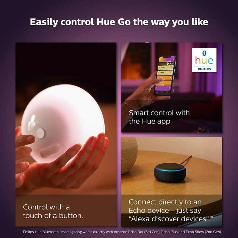 Смарт LED RGBW преносима димируема лампа Philips Hue Go WACA, бяла, 23 см, 6W, 520 lm, IP44 (BT, Zigbee, HomeKit, Google, Alexa, SmartThings) - Снимка 5