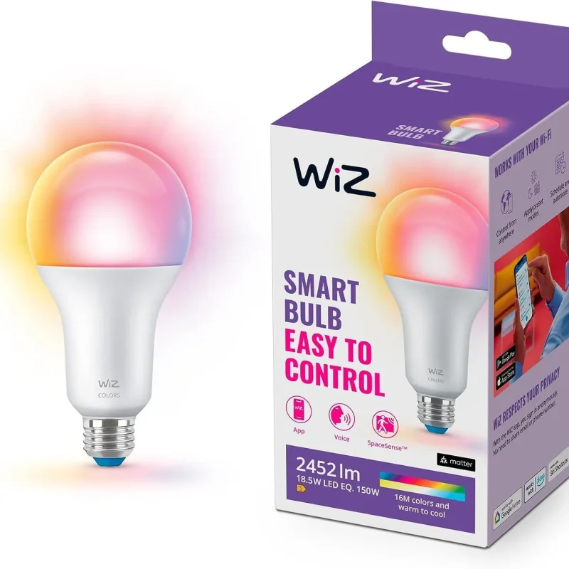 Смарт LED RGBW димируема крушка WiZ Smart Bulb 8.8W, 2452 lm, E27, 16 милиона цвята (BT, Zigbee, Matter, Apple Home, Google, Alexa, SmartThings)