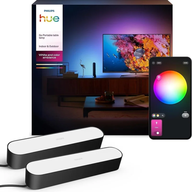 Смарт LED RGBW димируеми светлинни панели Philips Hue Play Lightbar WACA Double Pack 2 бр., черни, 2x500lm, 2x6.7W, 16 мил. цвята (BT, Zigbee, HomeKIt, Google, Alexa, SmartThings) - Снимка 2