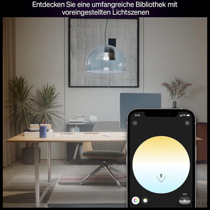 Смарт LED димируема крушка Philips Hue WA E27 White ambience, 2 бр, 8.1W, 1100 lm, E27, 100-240V, бяла светлина 1 000-20 000К (BT, Zigbee, HomeKit, Google, Alexa, SmartThings) - Снимка 7