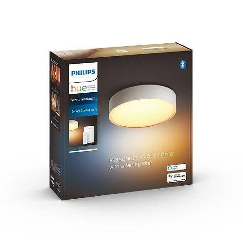 Смарт LED димируема плафониера Philips Hue Enrave S, 26.1 см, 9.6W, 1220 lm, бяла светлина 2200-6500K, Бяла/Черна (Цвят: Бял)