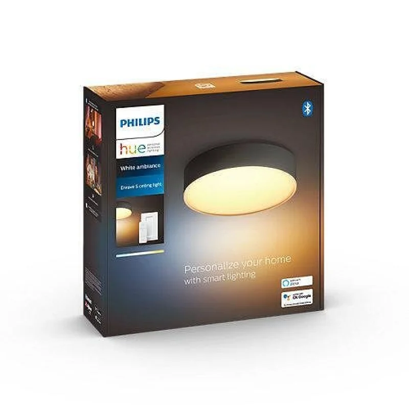 Смарт LED димируема плафониера Philips Hue Enrave S, 26.1 см, 9.6W, 1220 lm, бяла светлина 2200-6500K, Бяла/Черна (Цвят: Черен) - Снимка 6
