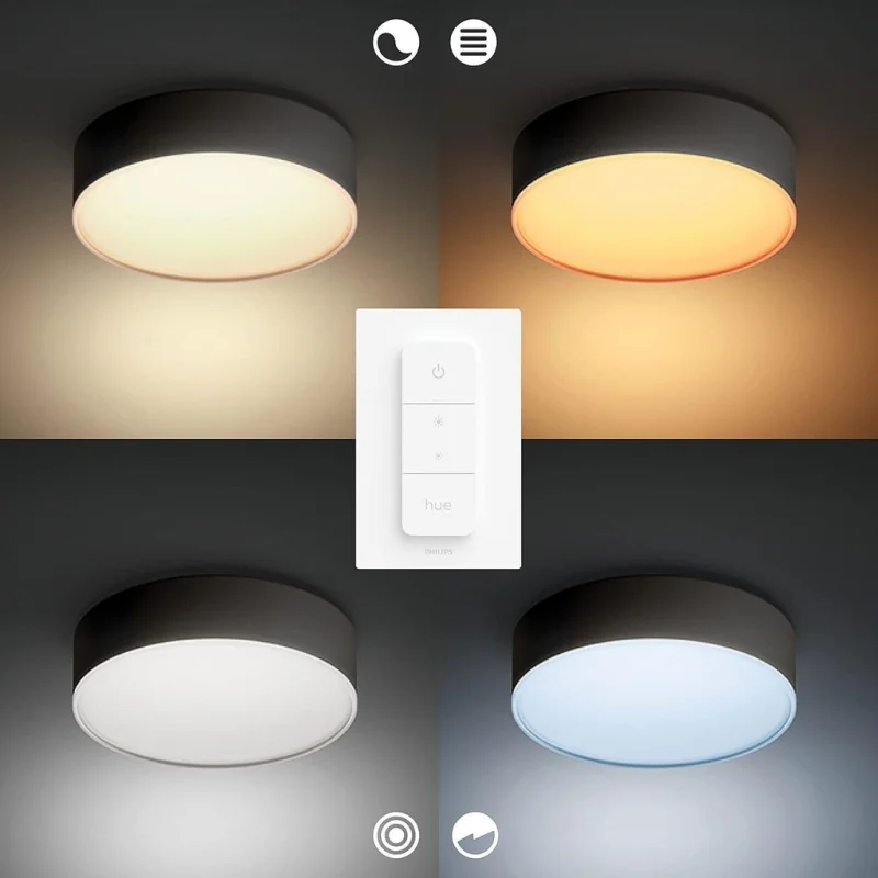 Смарт LED димируема плафониера Philips Hue Enrave XL White Ambiance, 55.1 см, 48W, 6100 lm, GU10, бяла светлина 2100-6500K, Бяла/Черна (Цвят: Бял) - Снимка 5