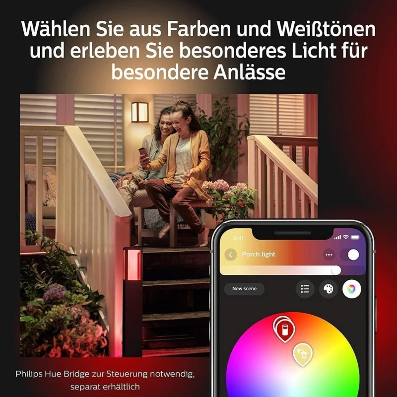 Смарт външна LED RGBW димируема лампа Philips Hue Impress + Hue Bridge, 77 см, 8W, 590 lm, GU10, IP44, Черна - Снимка 7