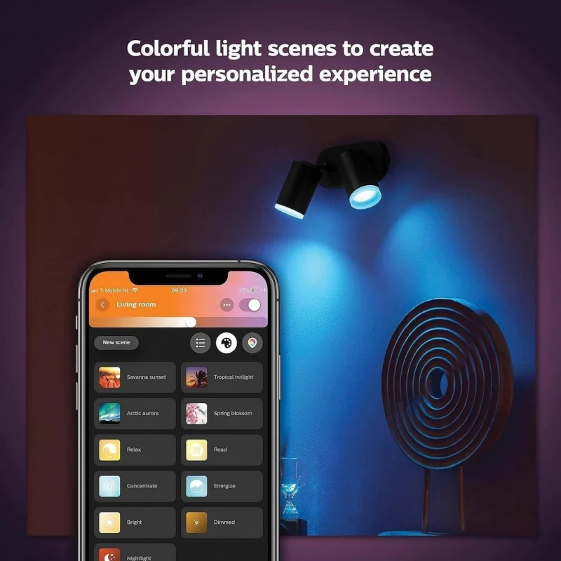 Смарт димируем RGBW LED двоен спот Philips HUE Fugato WACA, черен, 2x350 lm, бяла/цветна светлина с 16 мил. цвята (BT, Zigbee, HomeKit, Google, Alexa, SmartThings) - Снимка 6