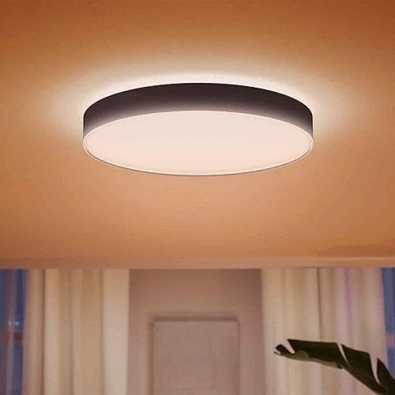 Смарт LED димируема плафониера Philips Hue Enrave XL White Ambiance, 55.1 см, 48W, 6100 lm, GU10, бяла светлина 2100-6500K, Бяла/Черна (Цвят: Черен) - Снимка 12