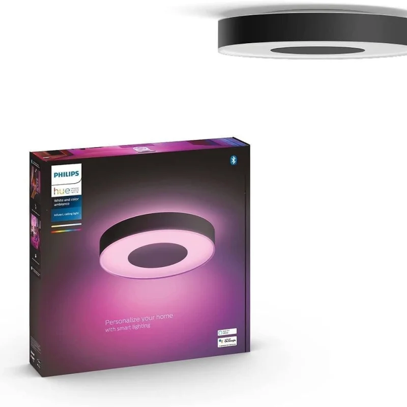 Смарт LED RGBW димируема лампа за таван Philips HUE Infuse L WACA, черна, 42.5 см, 52.5 W, 3700 lm, бяла/цветна светлина, 16 мил. цвята (BT, Zigbee, HomeKit, Google, Alexa, SmartThings) - Снимка 6