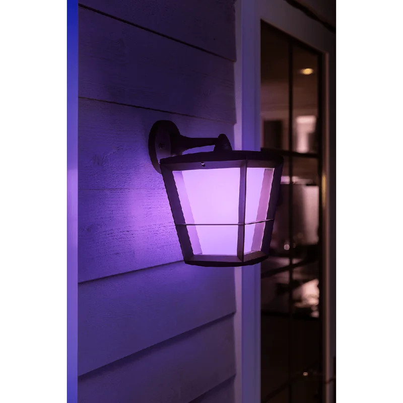 Смарт външен LED RGBW димируем аплик Philips Hue Econic + Hue Bridge, 15W, 1150 lm, E27, IP54, Черен - Снимка 7
