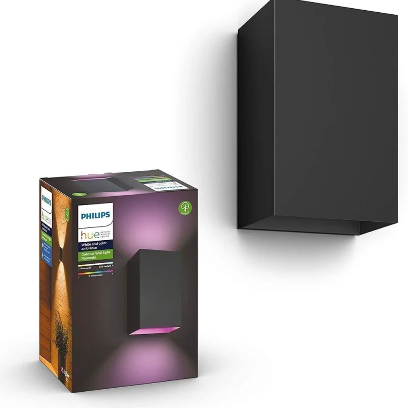 Смарт външен LED RGBW димируем аплик Philips Hue Resonate WACA, 8W, 1180 lm, GU10, IP44, Черен