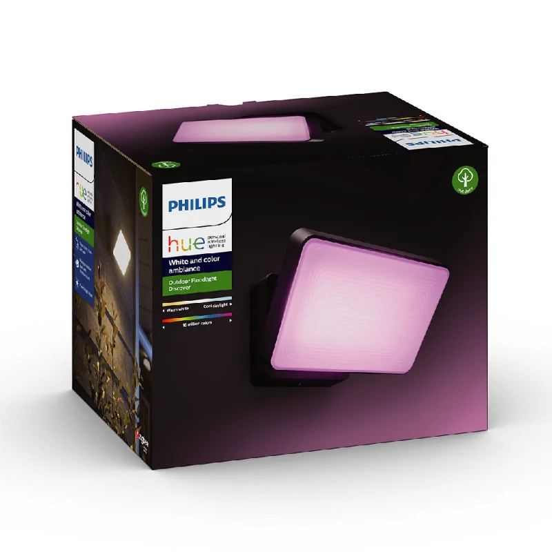 Смарт външен LED RGBW димируем прожектор Philips Hue Discover WACA, 2x15W, 2300 lm, IP44, Черен